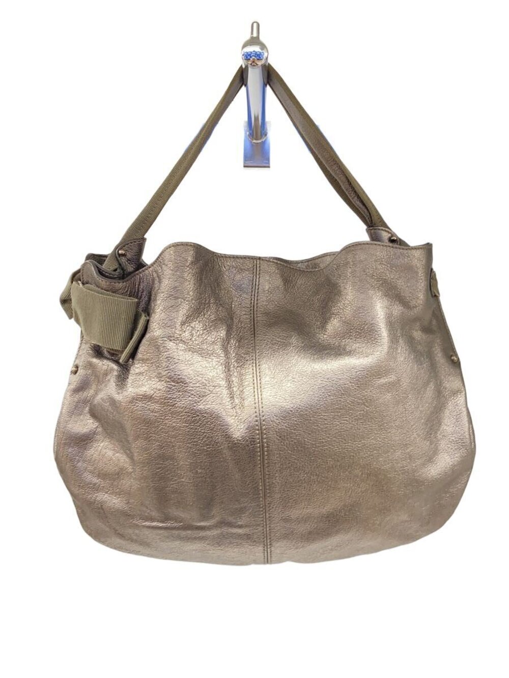 Salvatore Ferragamo metallic gold hobo bag slouchy silhouette grosgrain bow